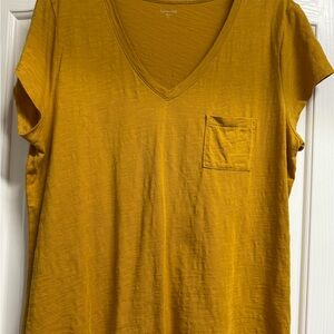 Garnet Hill Mustard V-Neck Short Sleeve Top